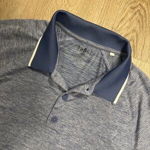 Rhone Mens Large Shirt Polo Golf Navy Blue Temp Zone Long Sleeve White Collar
